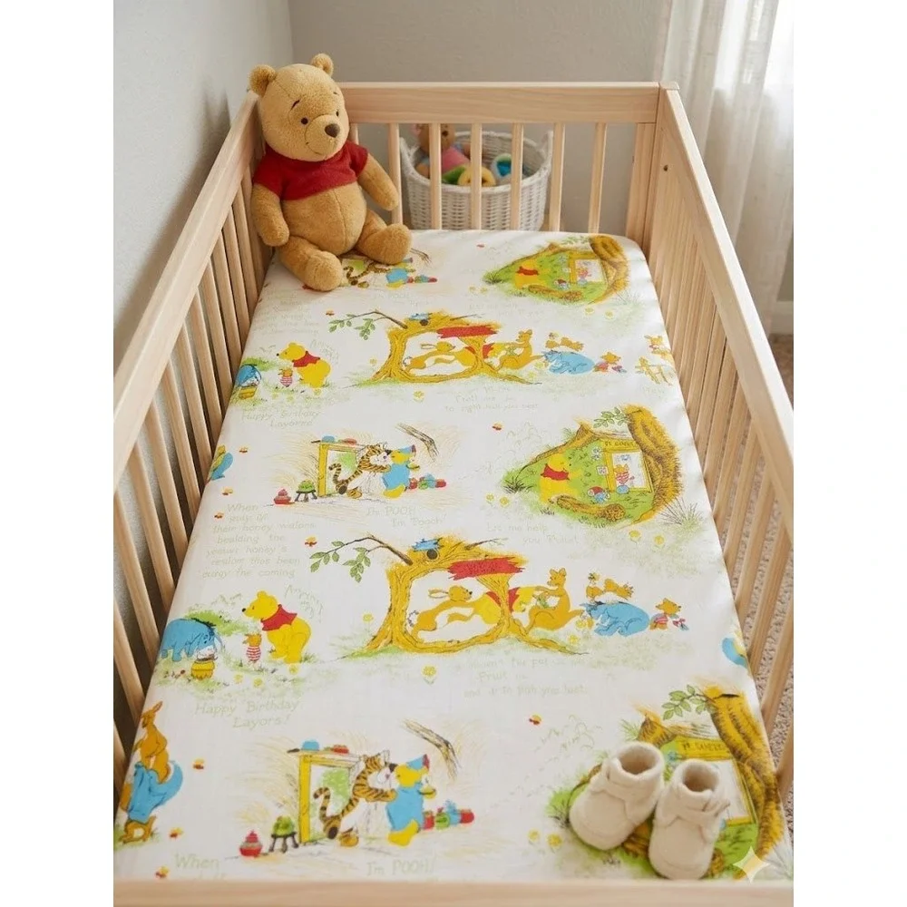 Vintage 1970s Sears Perma-Prest Winnie the Pooh Crib Sheet Disney Characters 70s